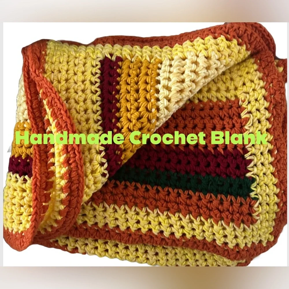 🧶Vintage‎ Handmade Crochet Blanket in Groovy 1970s Color🧶